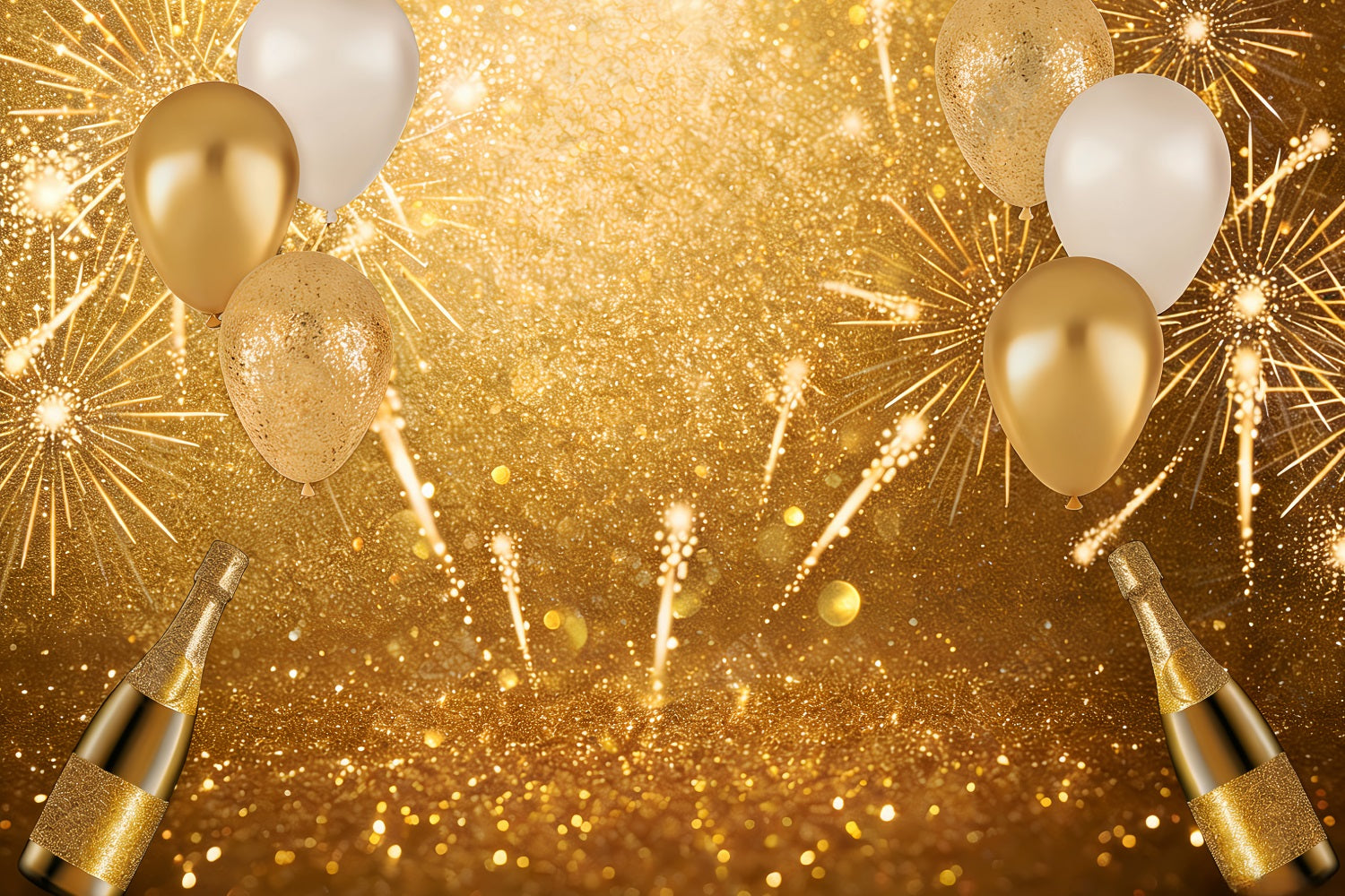 Frohes Neues Jahr-Hintergrund Ballons Feuerwerk Glamour Gold Glitzer-Hintergrund LXX512-24