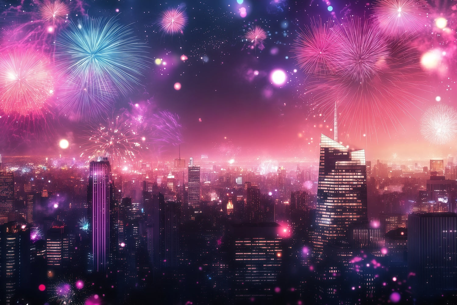 Neujahrs-Hintergründe Rosa Feuerwerk Stadtglanz Stadtbild Foto-Hintergrund LXX512-25