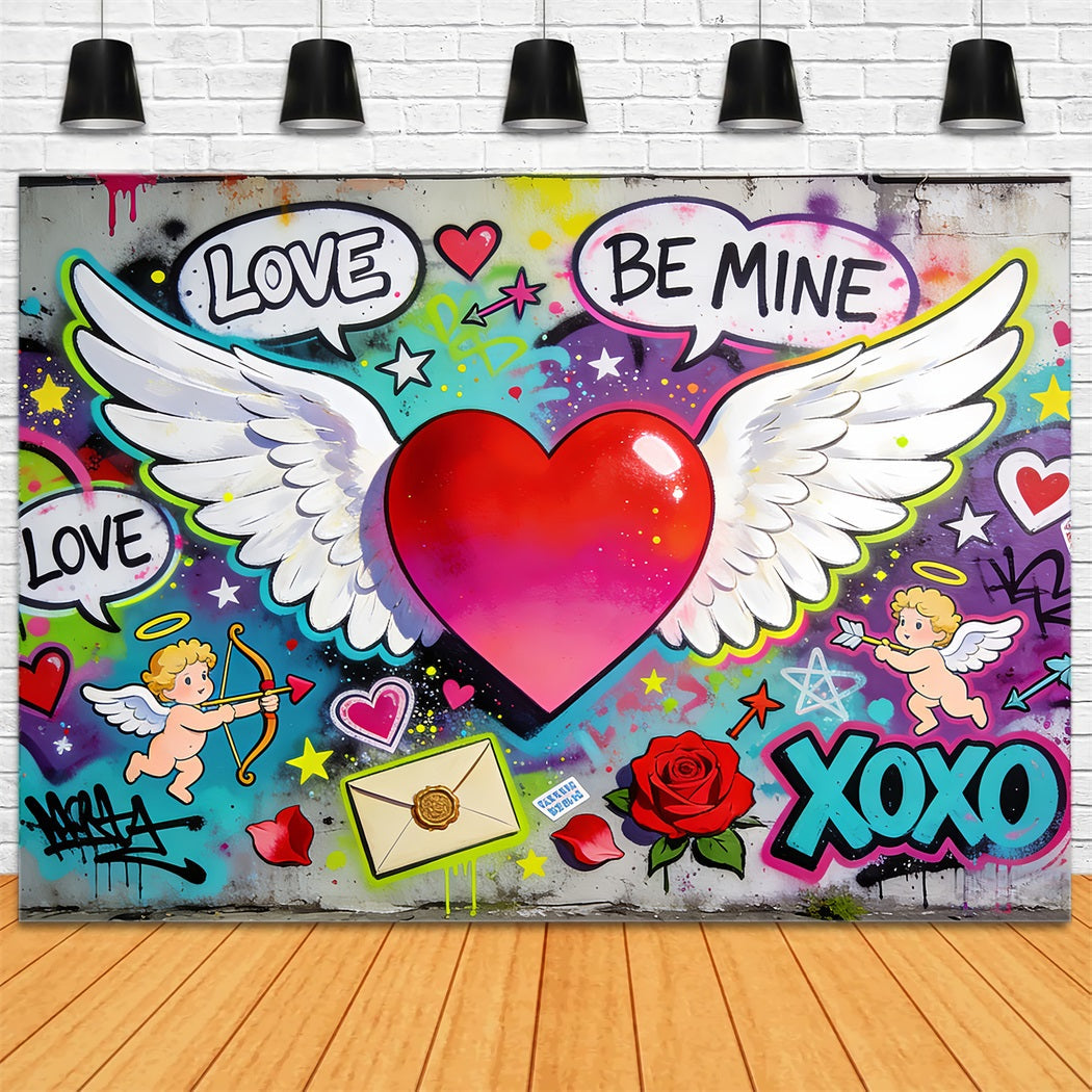 XOXO-Hintergrund Graffiti Liebe Geflügeltes Herz Cupido-Hintergrund LXX512-51