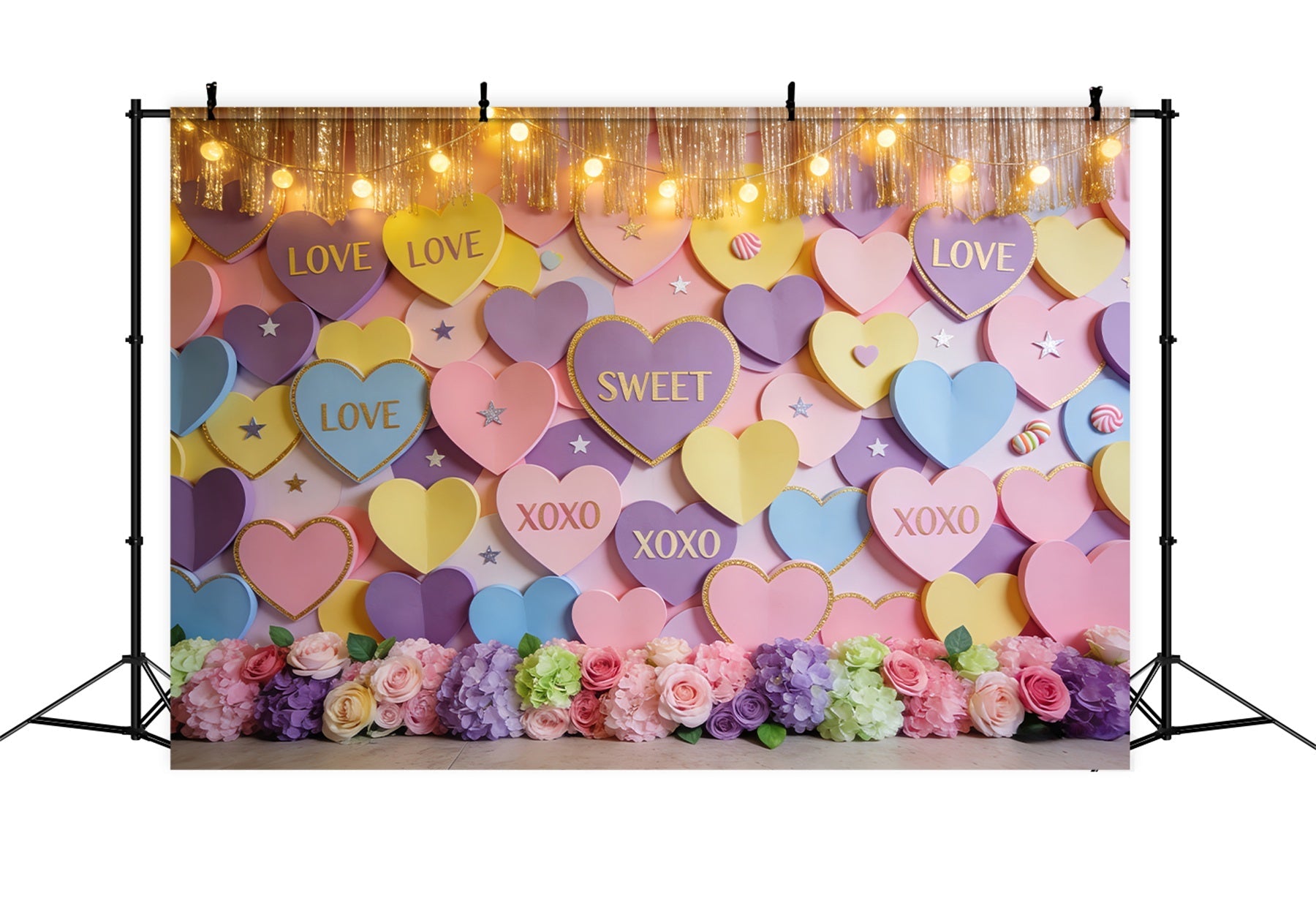 Romantischer Hintergrund Pastellfarbene Bonbonherzen Wand Valentinstag-Fotohintergrund LXX512-60