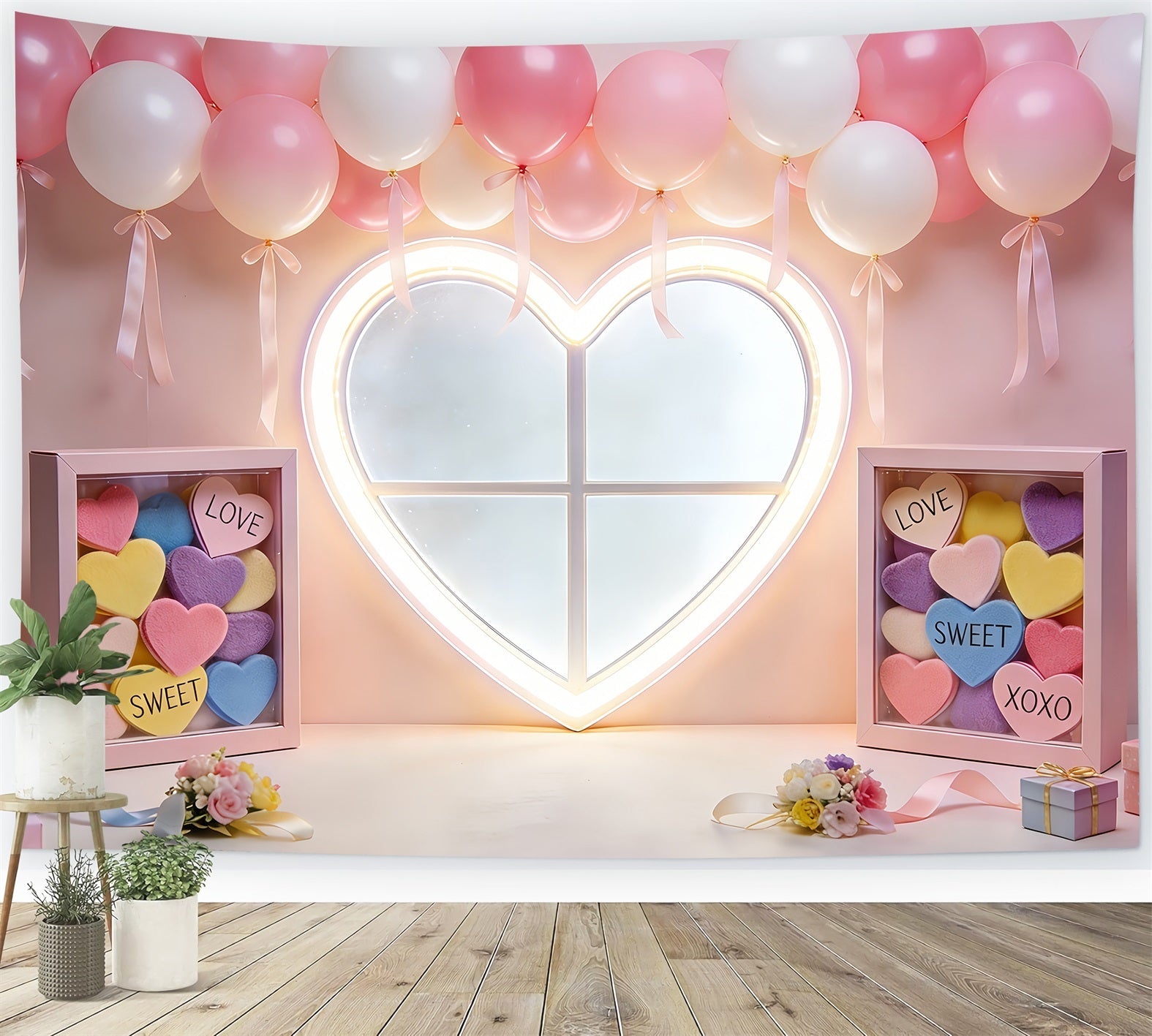 Herz-Hintergrund Zartrosa Ballonherz Rosa Valentinstag-Hintergrund LXX512-62