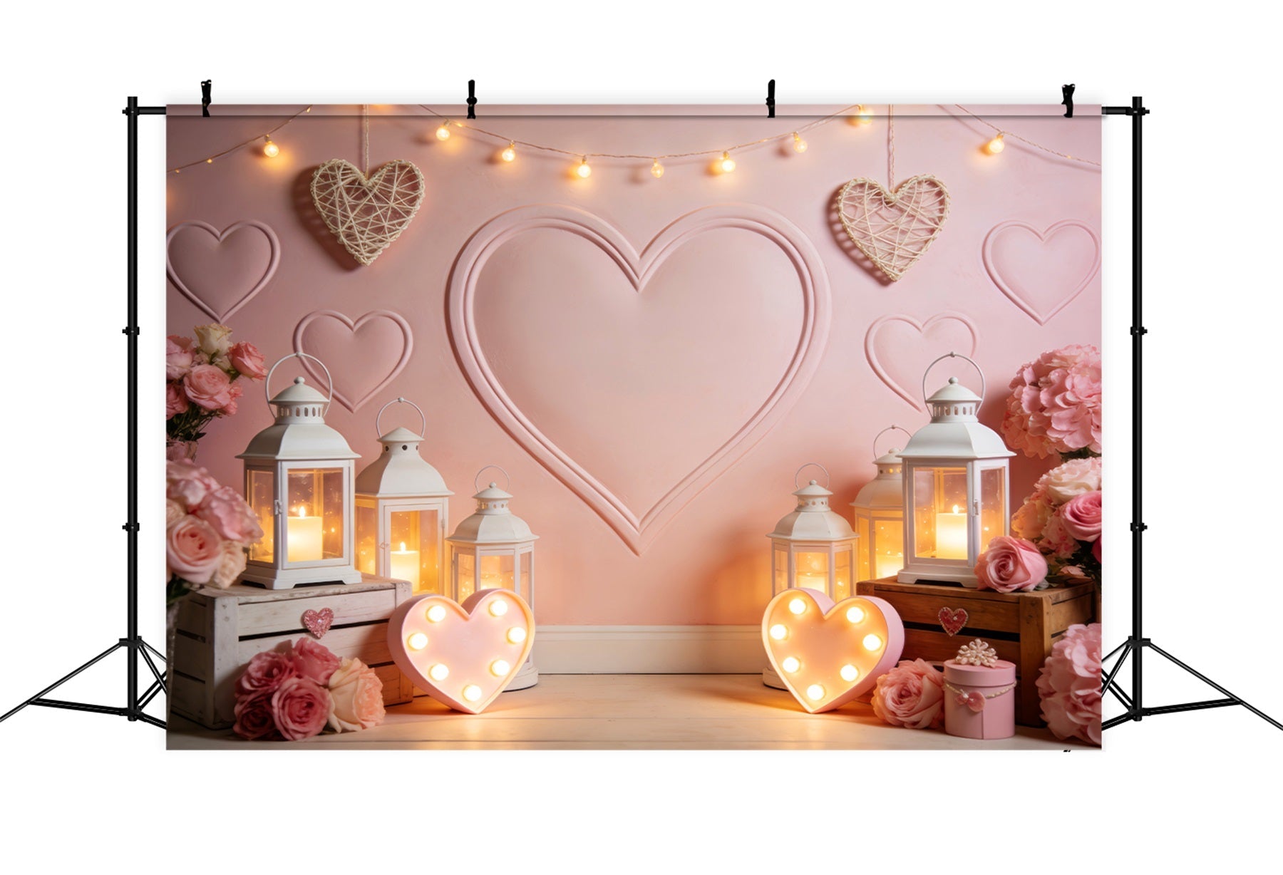 Herz-Hintergrund Laternenlicht Kerzenlicht Zimmer Rosa Valentinstag-Hintergrund LXX512-65