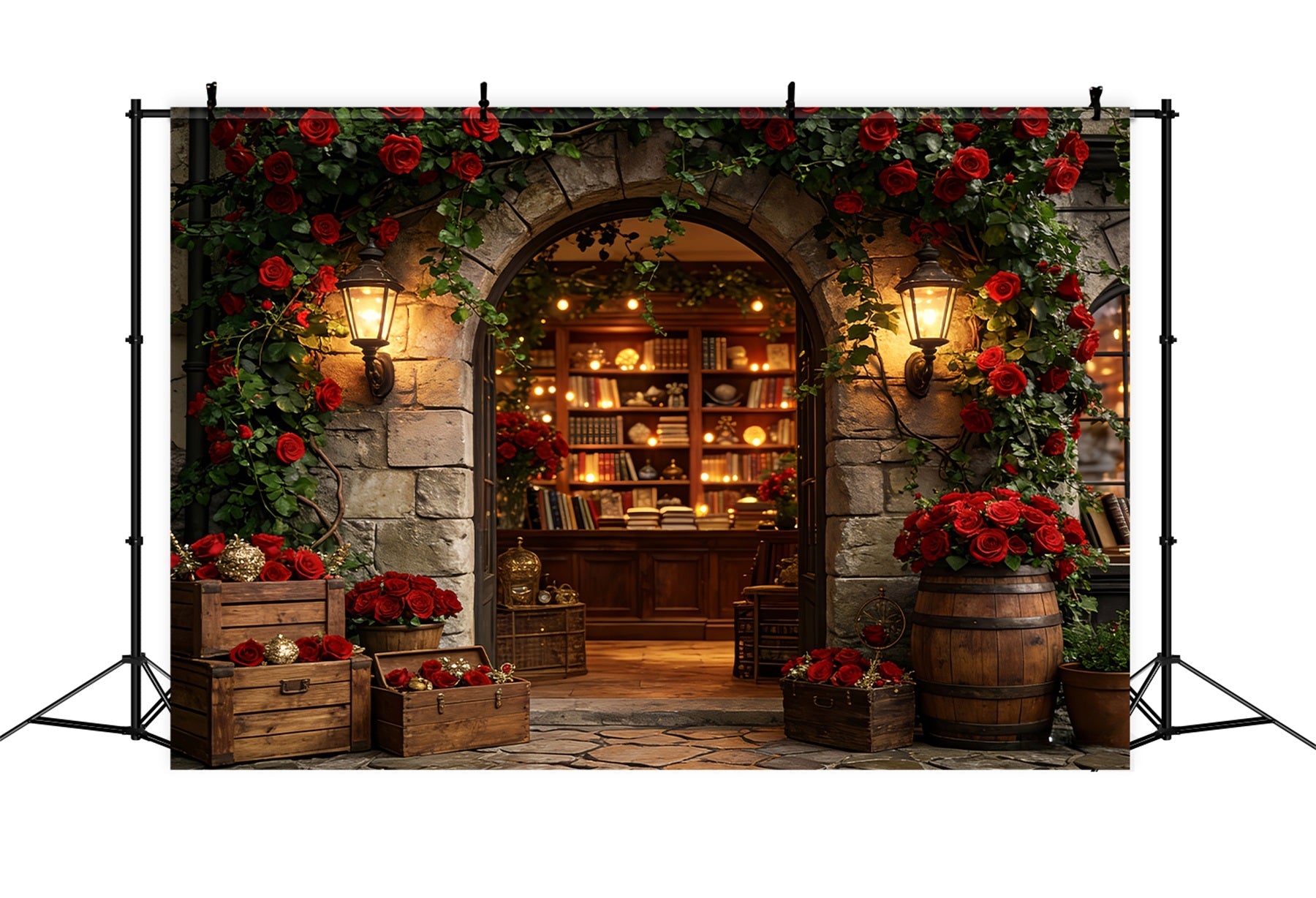Blumenbogen Valentinstag-Hintergrund Vintage Rose Bibliothek Eingang Liebe Hintergründe LXX512-66