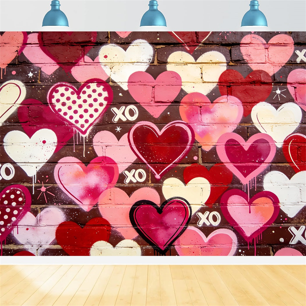 XOXO-Hintergrund Graffiti-Herz Backsteinmauer 90er-Jahre-Valentinstag-Hintergrund LXX512-78