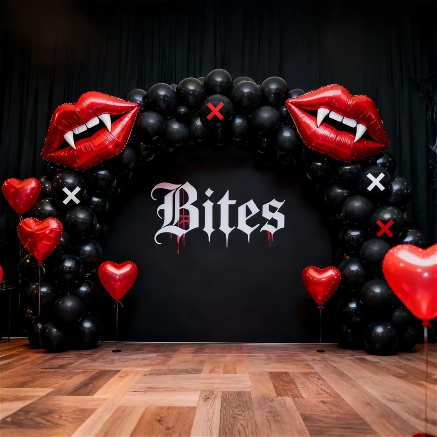 Küssende Lippen Hintergrund Gothic Vampir Herz Ballonbogen 90er Valentinstag Hintergrund LXX512-80