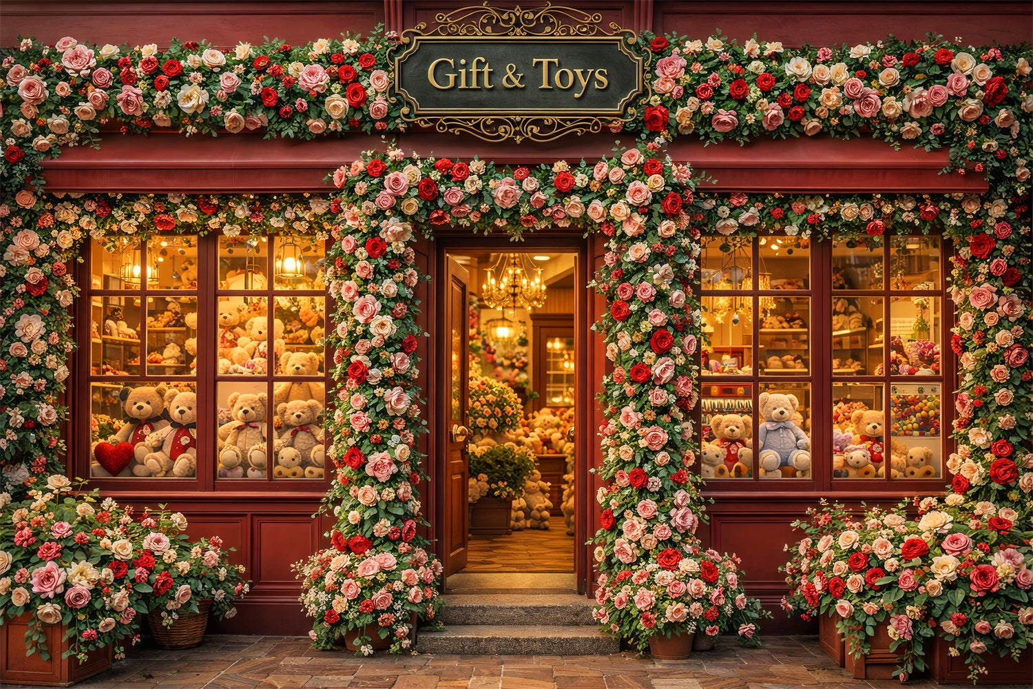 Teddybären Valentinstag Hintergrund Blumen Geschenkeladen Rose Romantischer Hintergrund LXX512-81