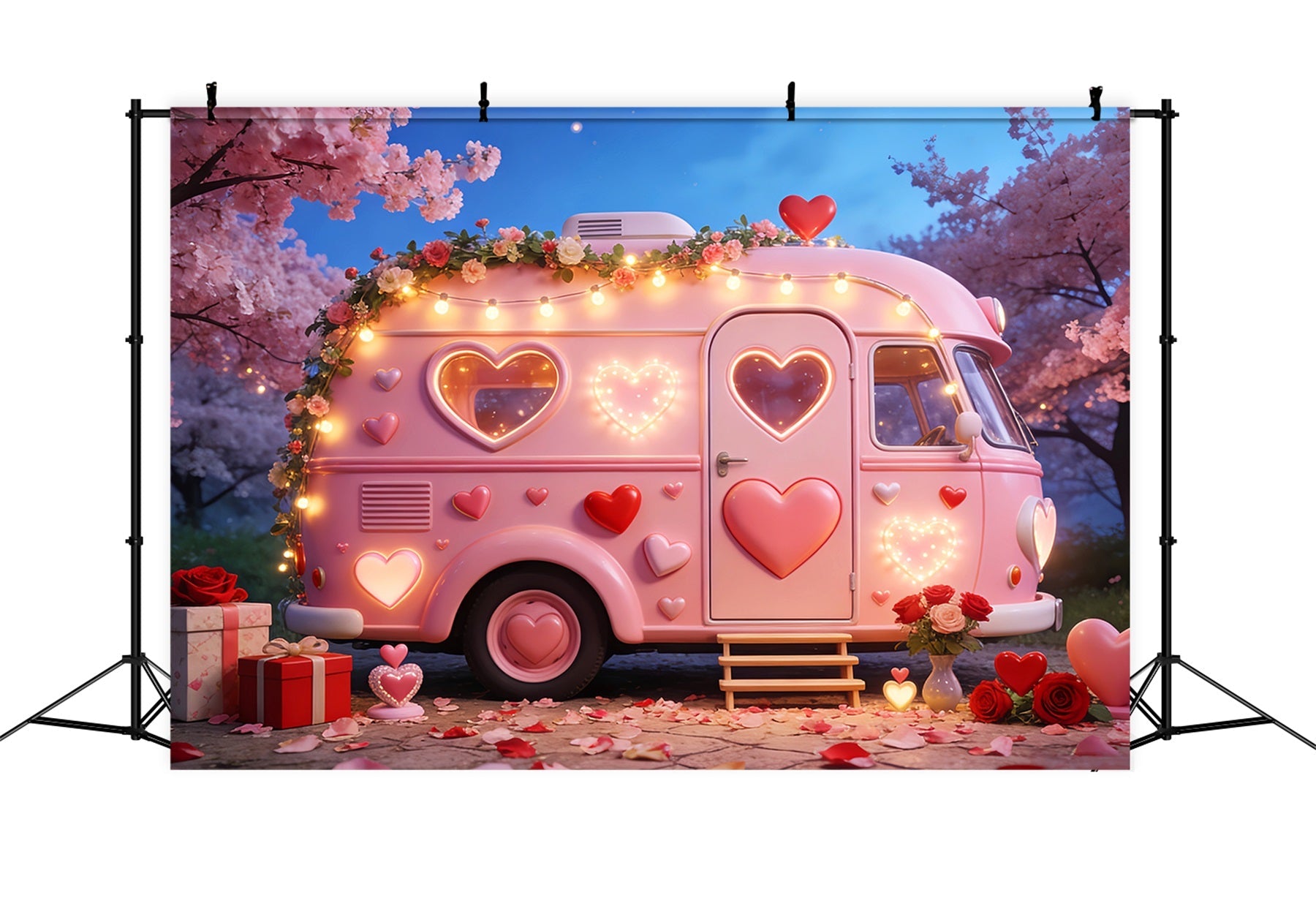 Romantische Hintergründe Camper Glow Geschenkboxen Rosa Herz-Hintergrund LXX512-84