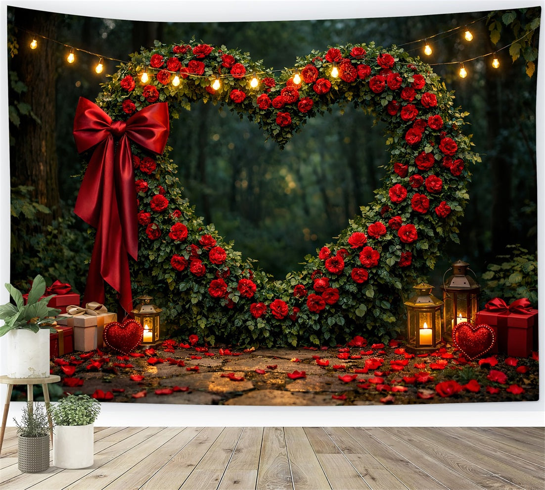 Roter Rosenherz-Hintergrund Waldblumenbogen Geschenkbox Valentinstag-Hintergrund LXX512-96