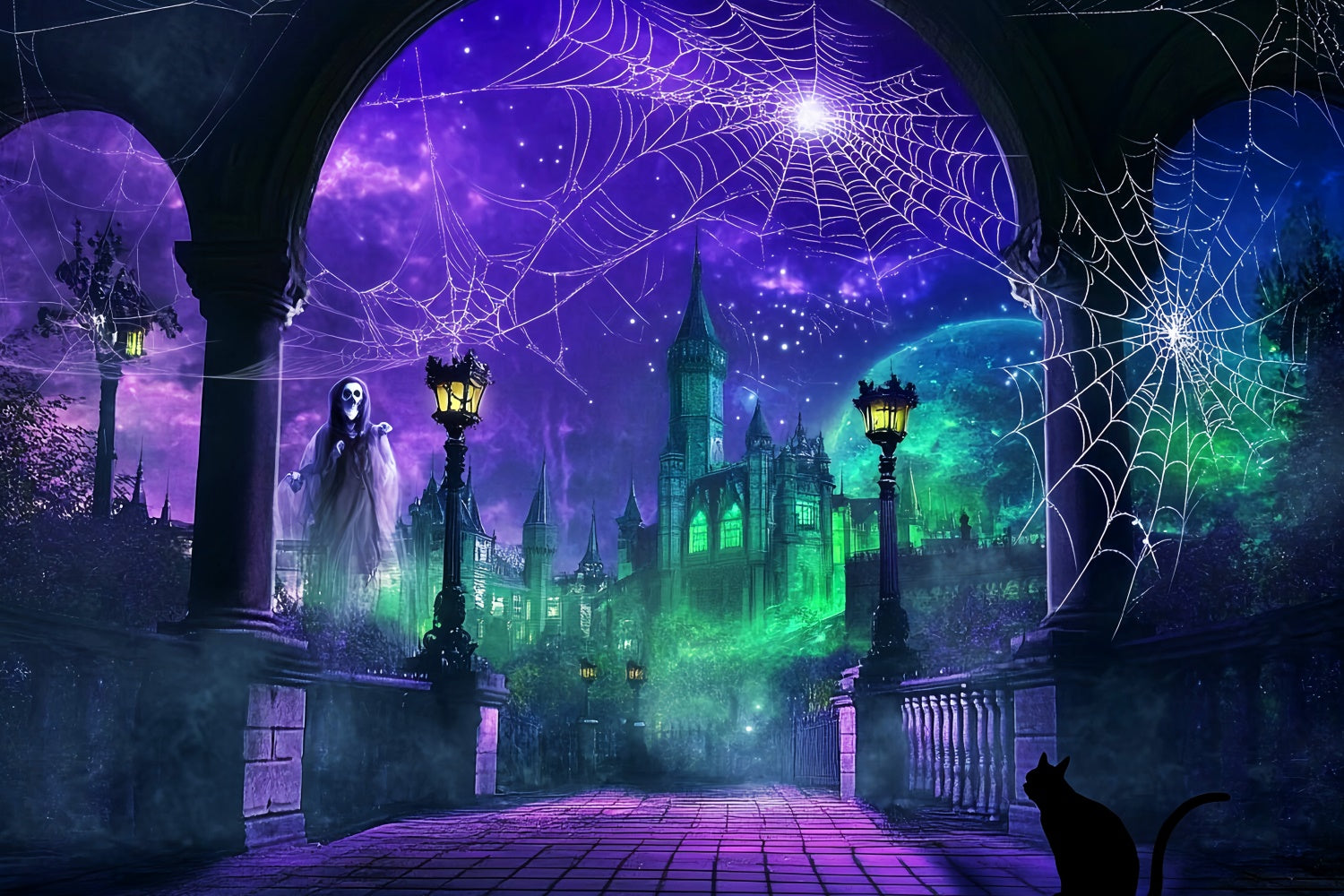 Halloween Fotohintergrund Enchanted Web Castle Backdrop LXX57-100