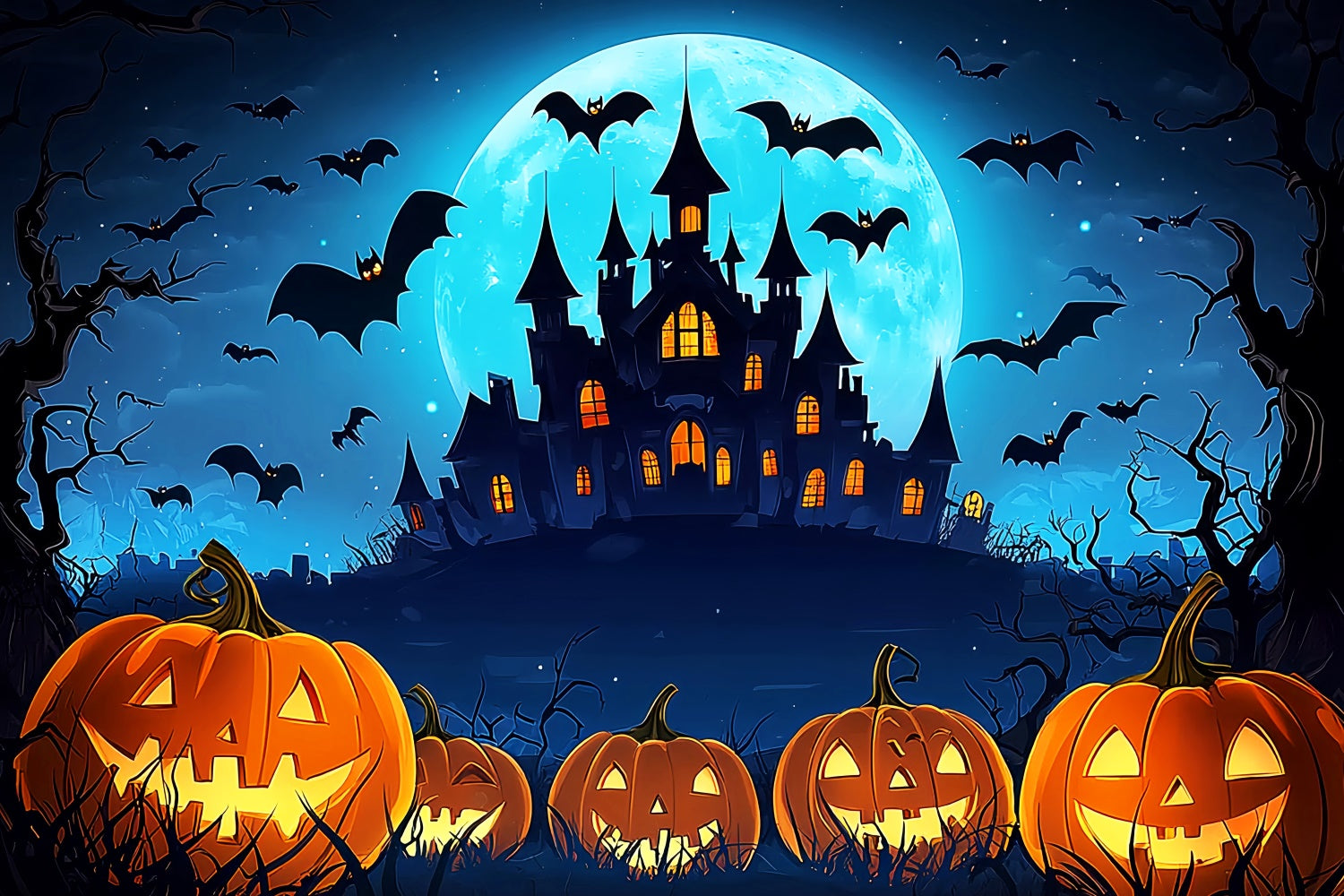 Halloween Backdrop Ideen Cartoon Spukschloss Hintergrund LXX57-102