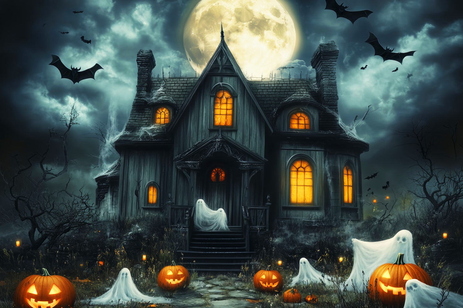 Haunted House Backdrop Mond Geisterparade Halloween Backdrop LXX57-104