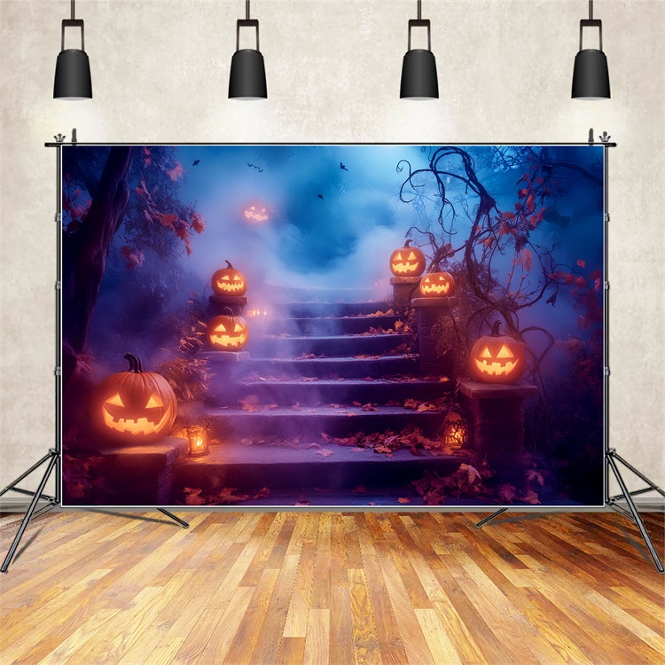 Gruselige Halloween Kulisse Glühender Kürbis Treppe Kulisse LXX57-105