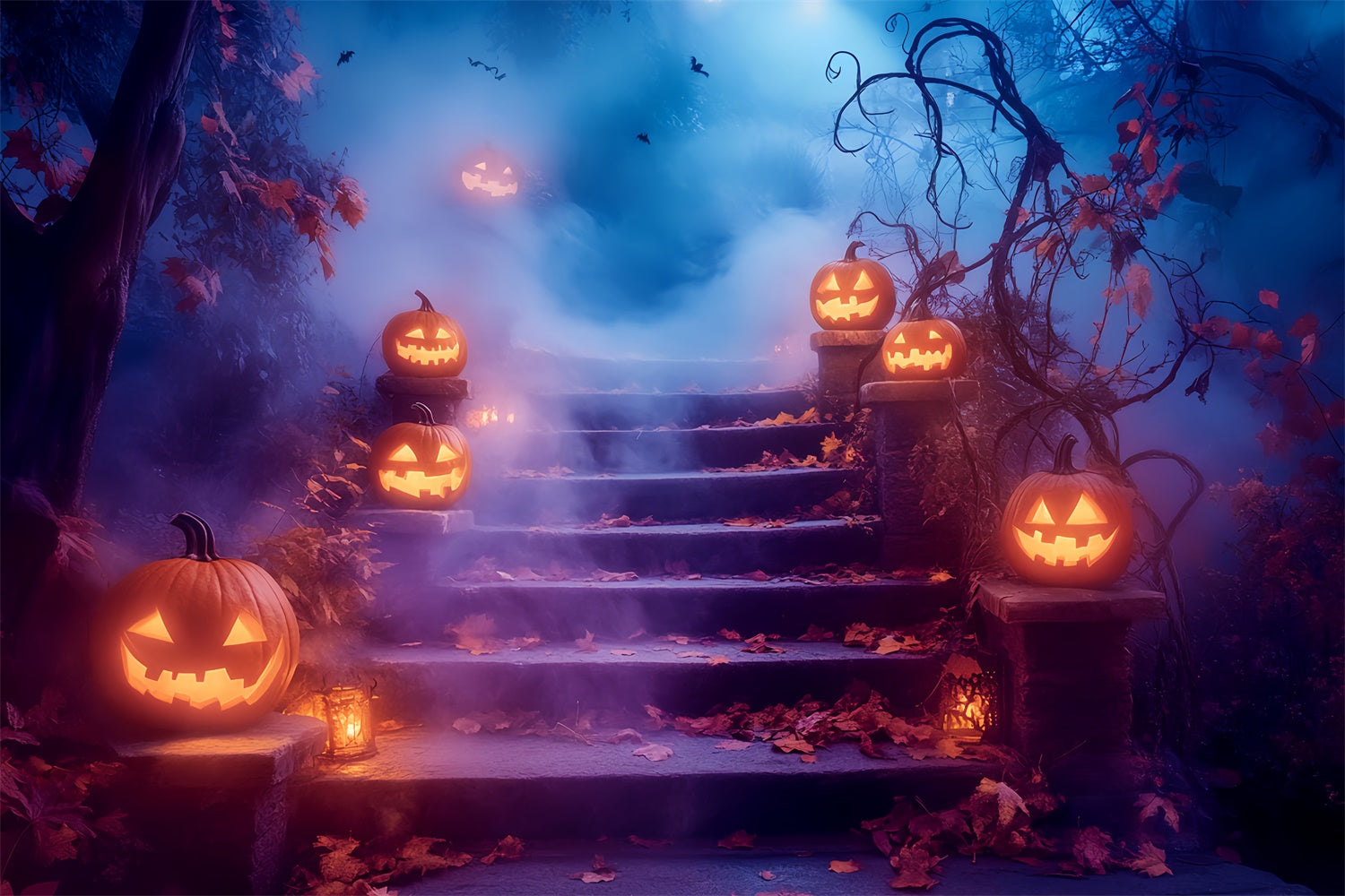 Gruselige Halloween Kulisse Glühender Kürbis Treppe Kulisse LXX57-105