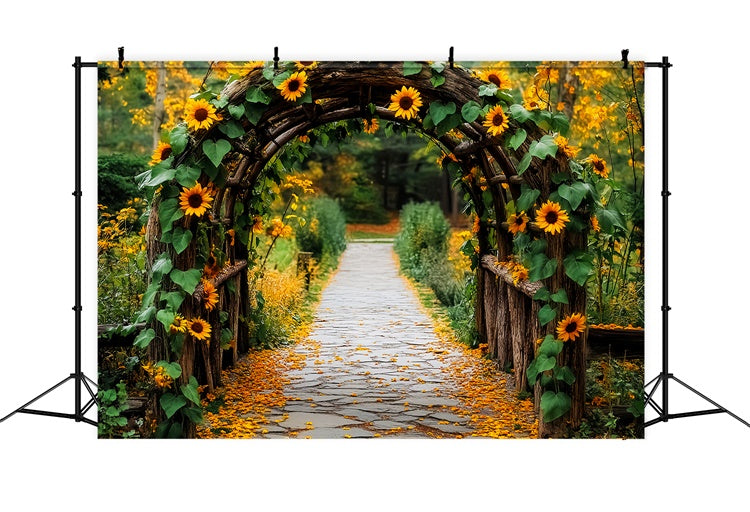 Herbst Foto Hintergrund Sonnenblumenbogen Garten Spaziergang Backdrop LXX57-146