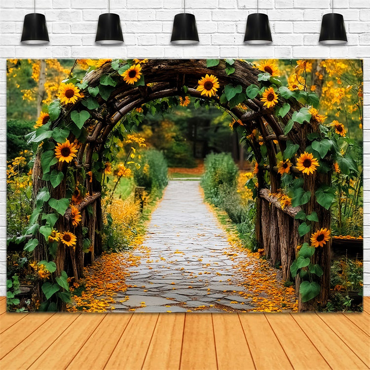 Herbst Foto Hintergrund Sonnenblumenbogen Garten Spaziergang Backdrop LXX57-146