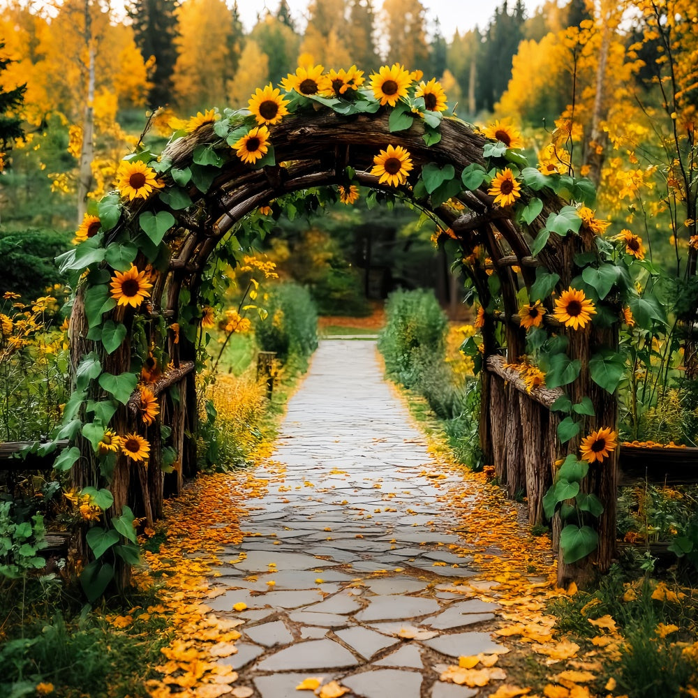 Herbst Foto Hintergrund Sonnenblumenbogen Garten Spaziergang Backdrop LXX57-146