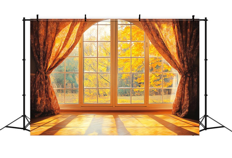 Herbst Fotohintergrund Goldener Ahorn Fensterblick Backdrop LXX57-148