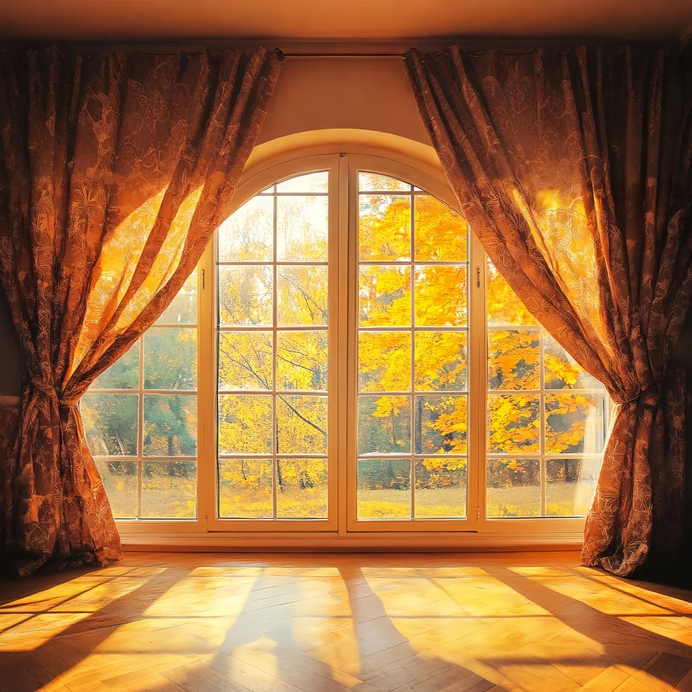 Herbst Fotohintergrund Goldener Ahorn Fensterblick Backdrop LXX57-148