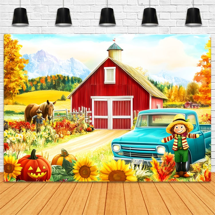 Rote Scheune Backdrop Kürbis Ernte Spaß Herbst Foto Hintergrund LXX57-150