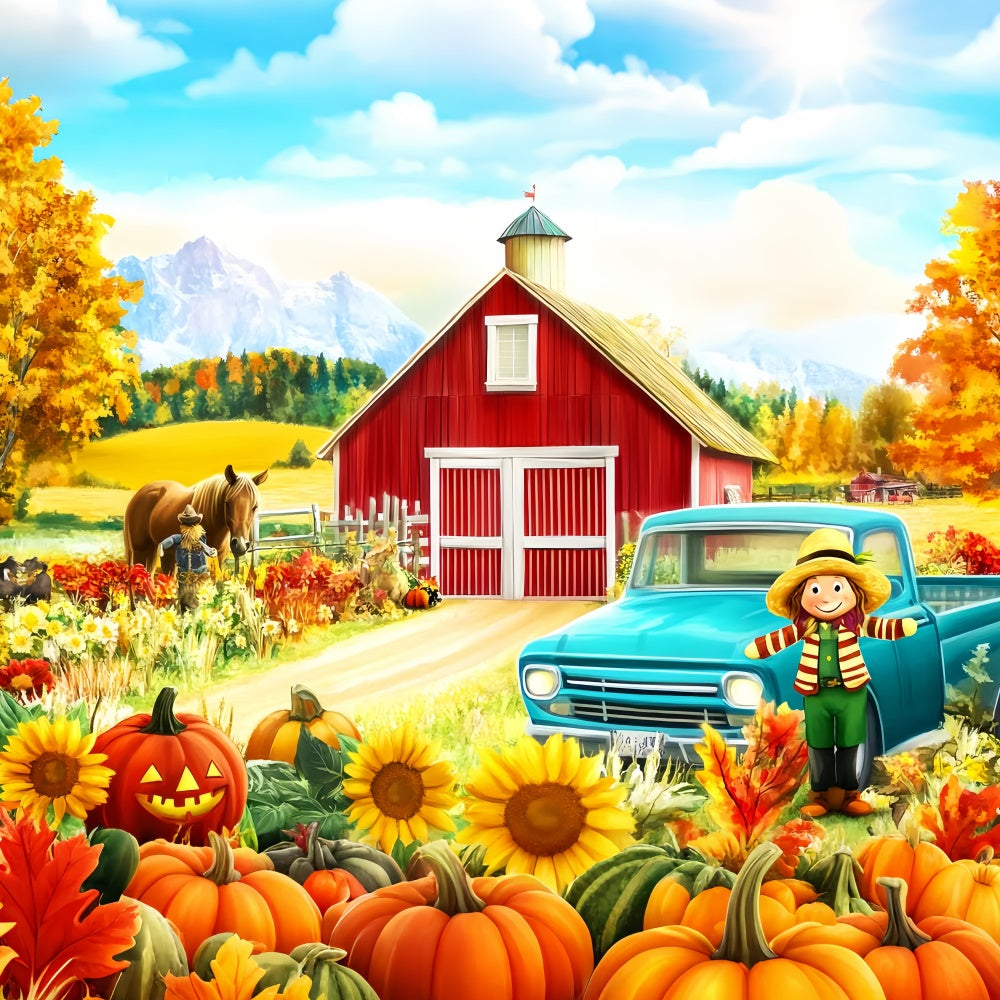 Rote Scheune Backdrop Kürbis Ernte Spaß Herbst Foto Hintergrund LXX57-150