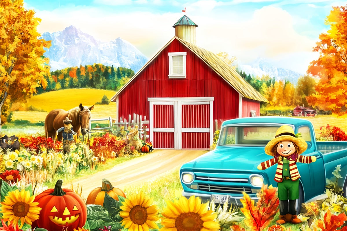 Rote Scheune Backdrop Kürbis Ernte Spaß Herbst Foto Hintergrund LXX57-150