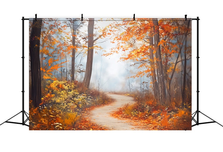 Herbstwald Hintergrundkulisse Nebliger Ahornpfad Fotohintergrund LXX57-152