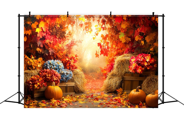 Fall Leaves Backdrop Dreamy Foliage Pumpkin Fotohintergrund LXX57-159