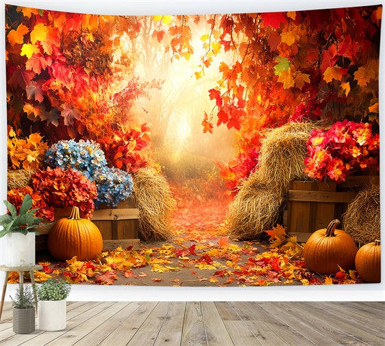 Fall Leaves Backdrop Dreamy Foliage Pumpkin Fotohintergrund LXX57-159