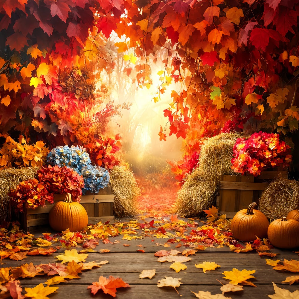 Fall Leaves Backdrop Dreamy Foliage Pumpkin Fotohintergrund LXX57-159