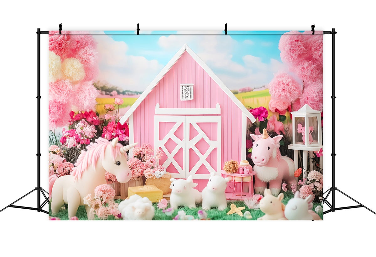 Herbst Fotokulisse Rosa Einhorn Bauernhof Fantasie Hintergrund LXX57-161