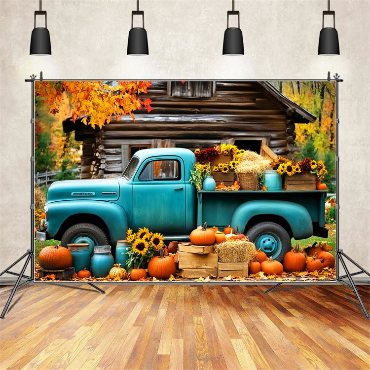 Herbst Backdrop für Fotos Hütte Ernte LKW Fotohintergrund LXX57-172