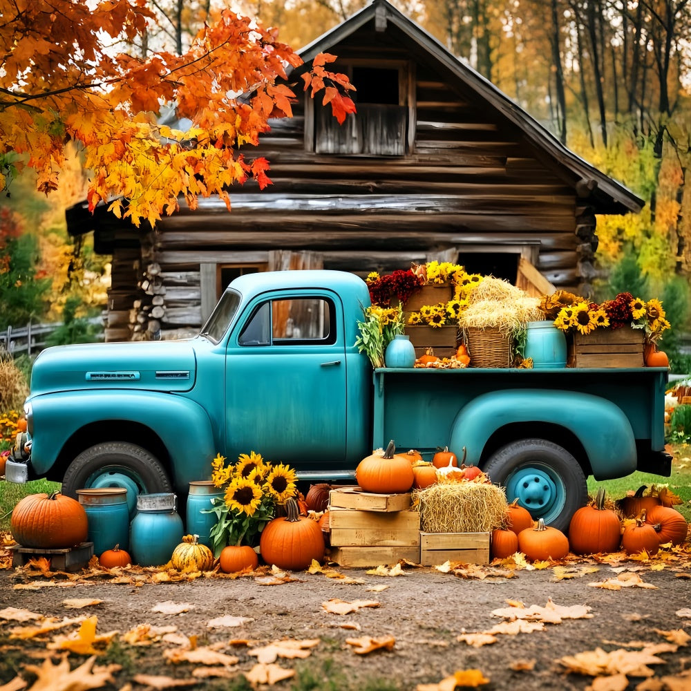 Herbst Backdrop für Fotos Hütte Ernte LKW Fotohintergrund LXX57-172