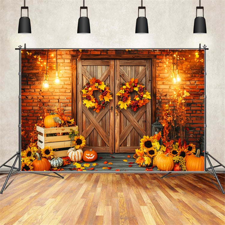 Herbst Fotokulissen Kranz Veranda Licht Hintergrund LXX57-173