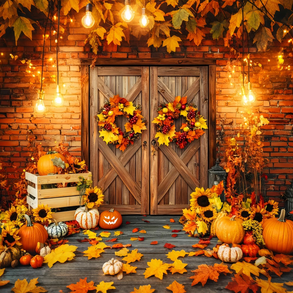 Herbst Fotokulissen Kranz Veranda Licht Hintergrund LXX57-173