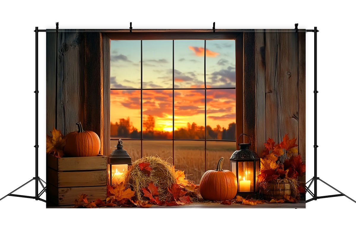 Sonnenuntergang Kulisse Kürbis Dämmerung Fenster Herbst Fotohintergrund LXX57-175