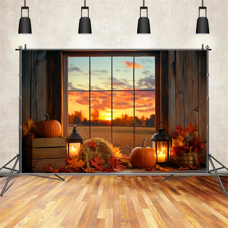 Sonnenuntergang Kulisse Kürbis Dämmerung Fenster Herbst Fotohintergrund LXX57-175