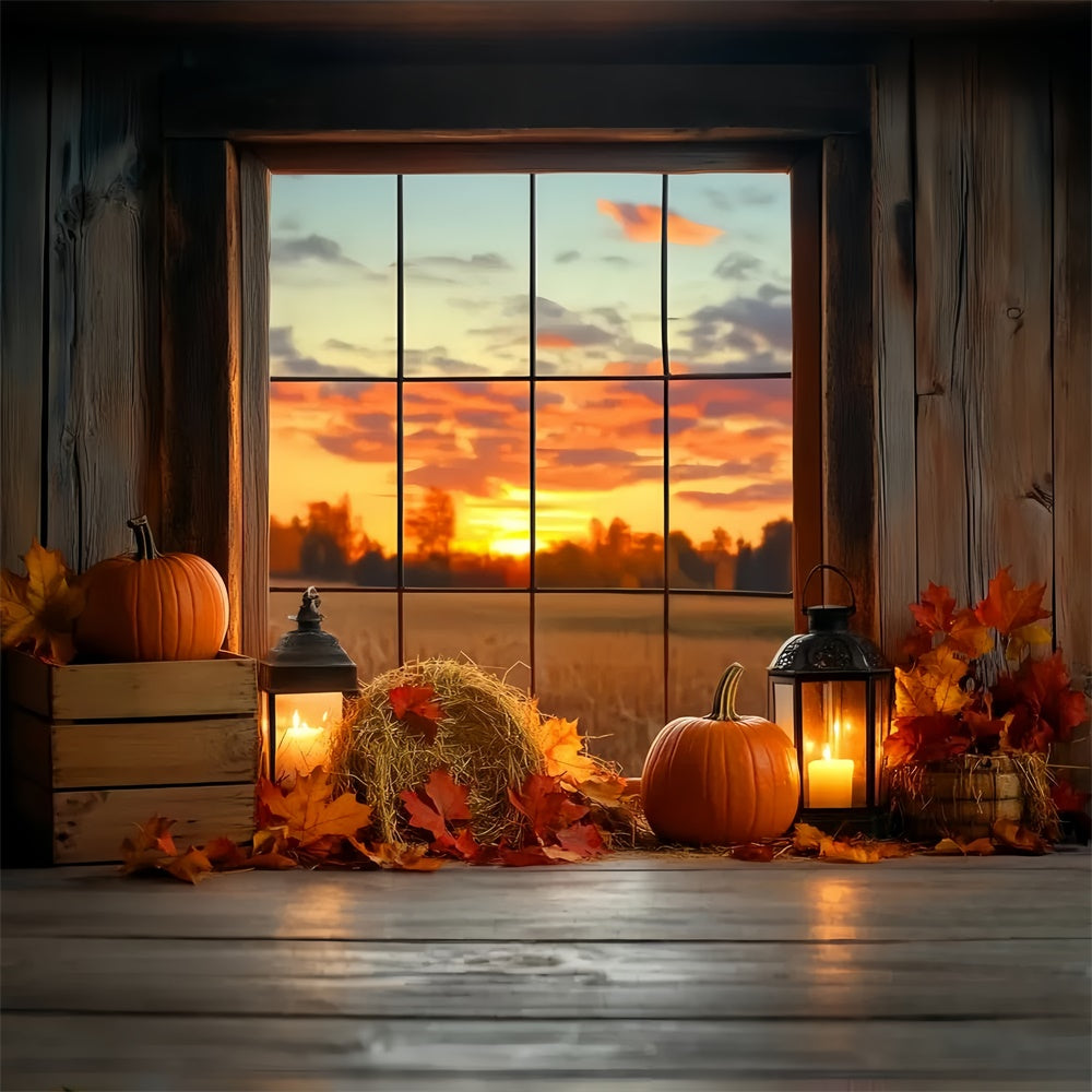 Sonnenuntergang Kulisse Kürbis Dämmerung Fenster Herbst Fotohintergrund LXX57-175
