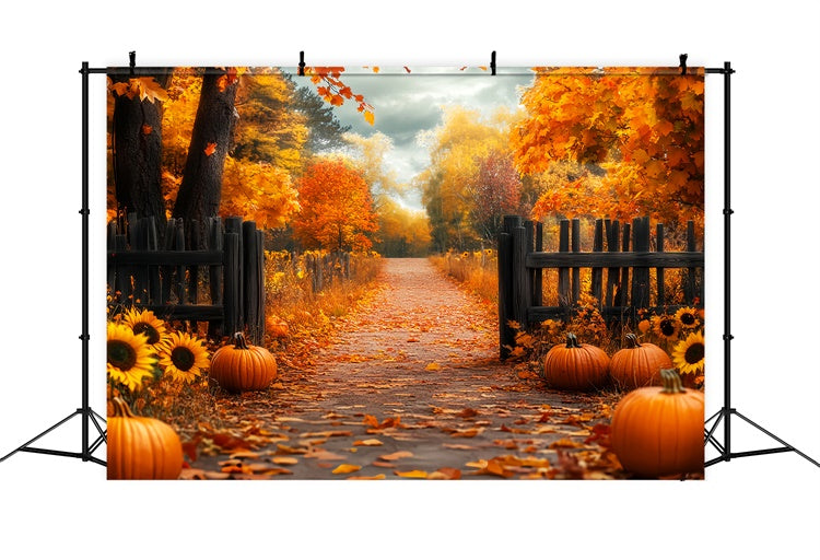 Herbst Fotokulisse Rustikaler Zaun Ernte Wald Fotohintergrund LXX57-181