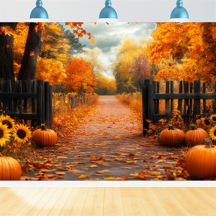 Herbst Fotokulisse Rustikaler Zaun Ernte Wald Fotohintergrund LXX57-181
