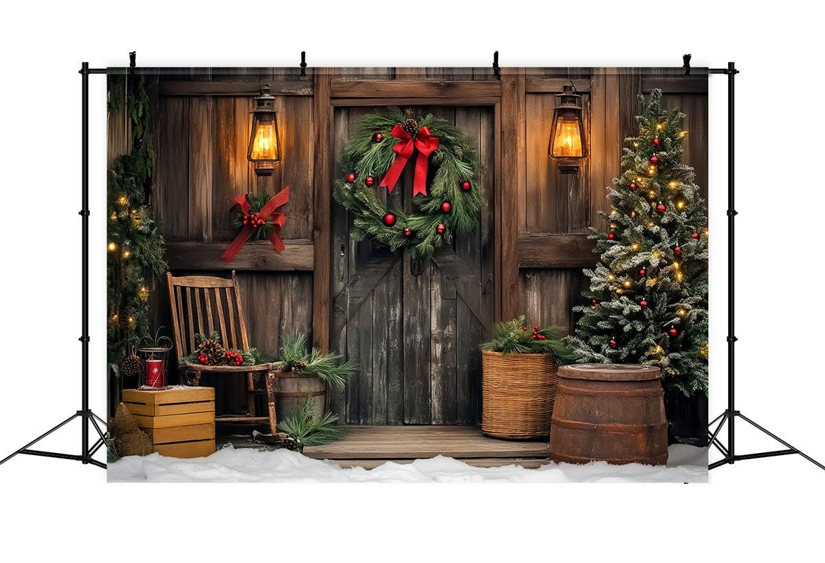 Vintage Weihnachtshintergrund Holzhütte Kranz Hintergrund LXX57-195