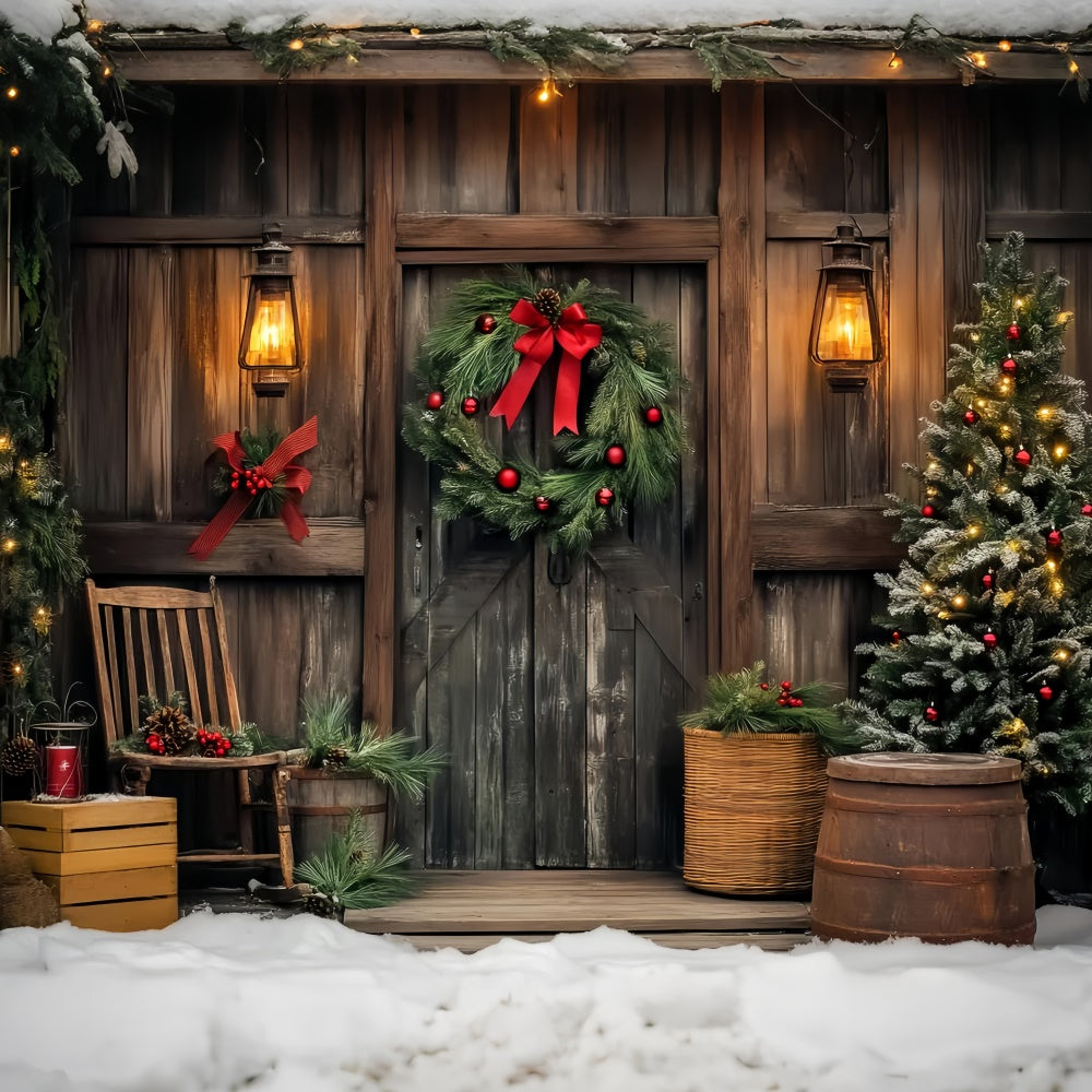 Vintage Weihnachtshintergrund Holzhütte Kranz Hintergrund LXX57-195