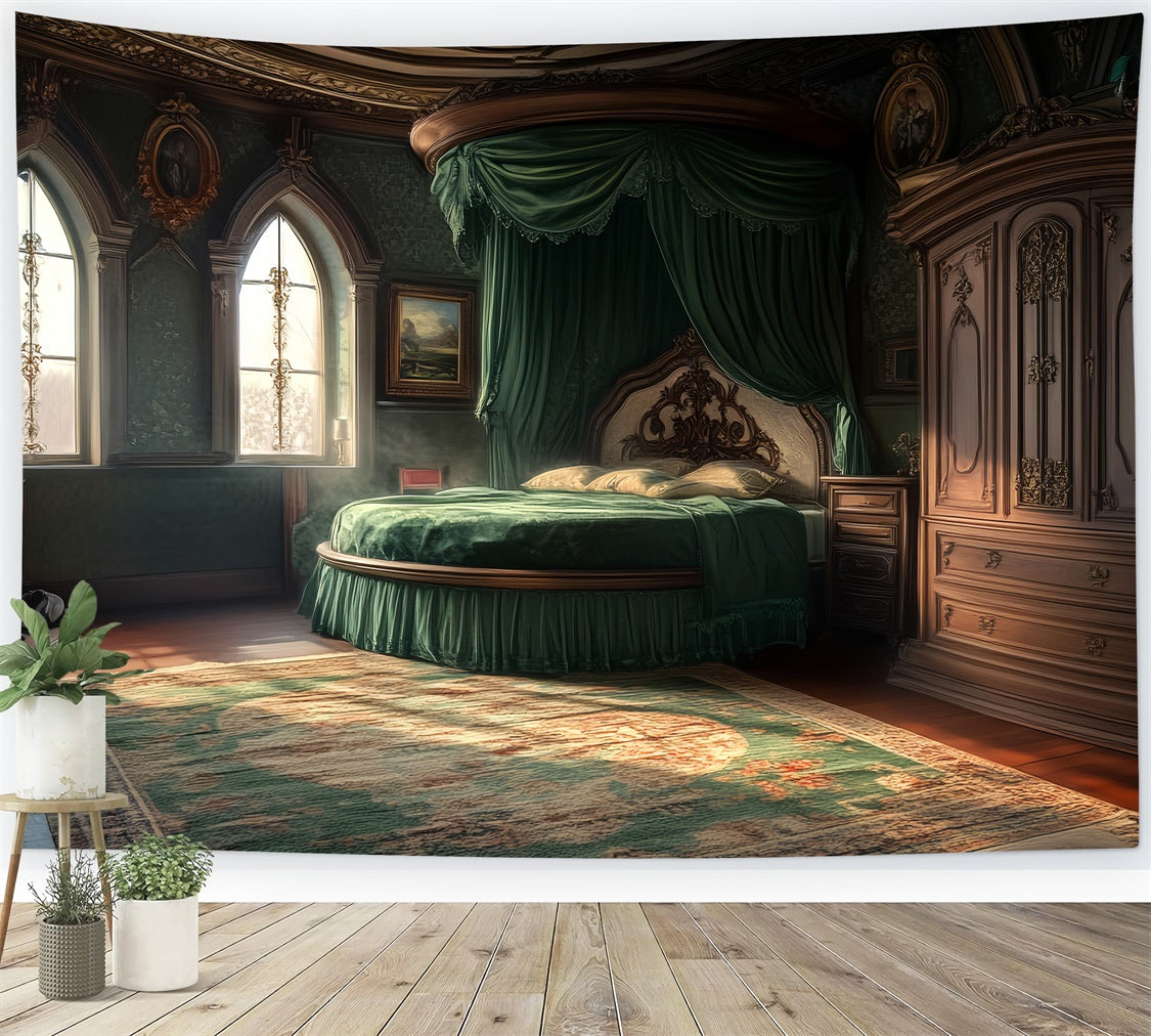 Viktorianischer Hintergrund Regal Emerald Schlafzimmer Vintage Hintergrund LXX57-204