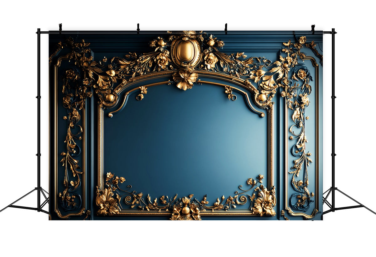 Barocke Hintergrundkulisse Opulentes Blau Vergoldet Vintage Wall Backdrop LXX57-207