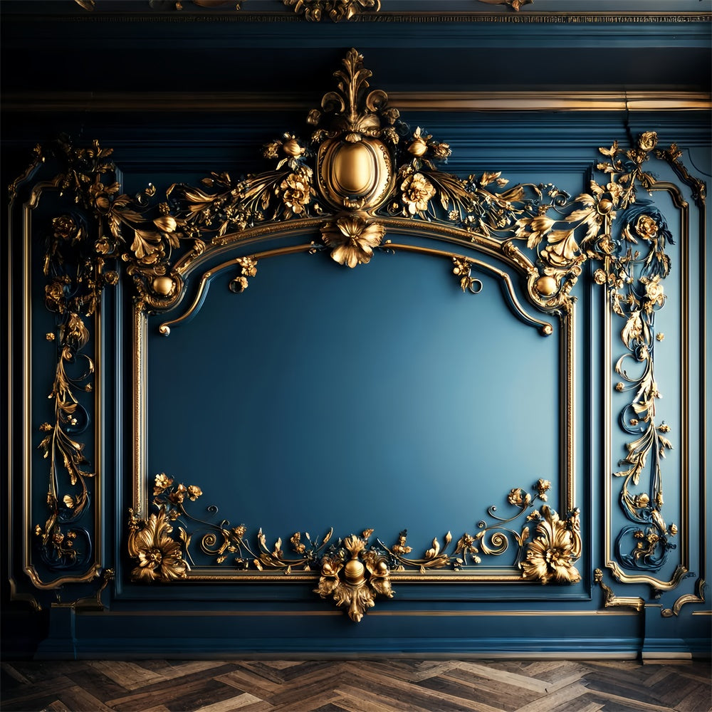 Barocke Hintergrundkulisse Opulentes Blau Vergoldet Vintage Wall Backdrop LXX57-207