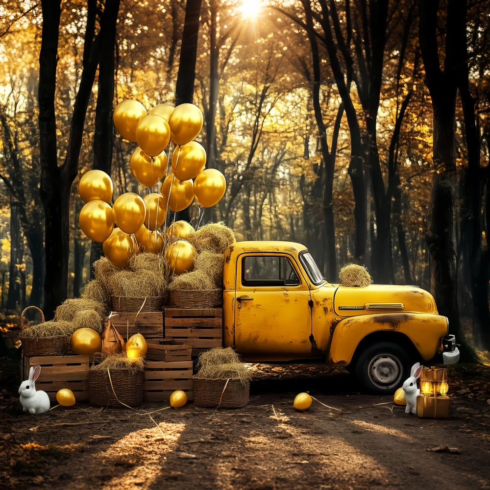 Vintage Backdrop Luftballons Truck Herbst Wald Backdrop LXX57-211