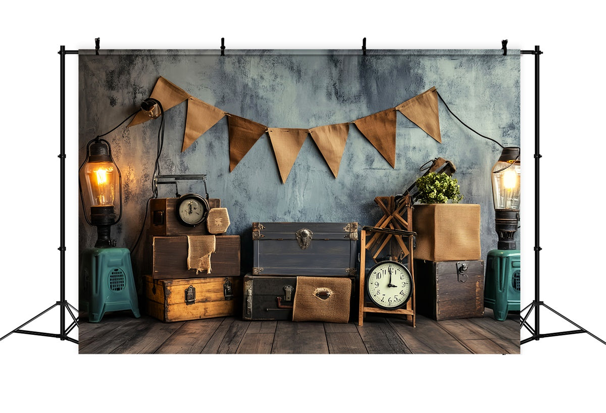Retro Fotokulisse Banner Uhr Vintage Kulissen LXX57-213