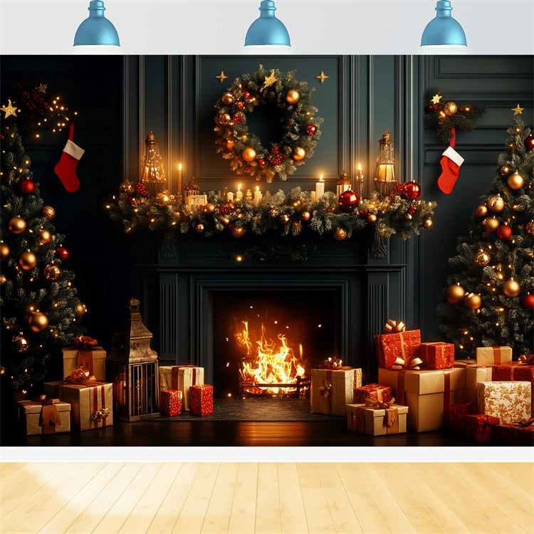 Vintage Weihnachten Backdrop Festlicher Kranz Mantel Backdrop LXX57-228