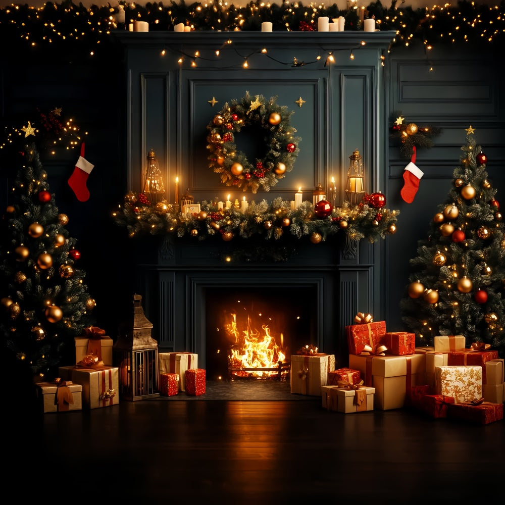 Vintage Weihnachten Backdrop Festlicher Kranz Mantel Backdrop LXX57-228