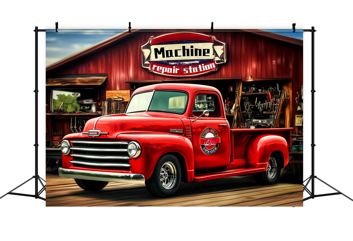 Retro-Fotohintergrund Rotes Garagenfahrzeug Vintage-Hintergrund LXX57-229