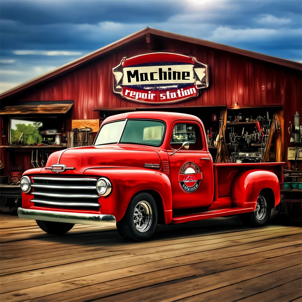Retro-Fotohintergrund Rotes Garagenfahrzeug Vintage-Hintergrund LXX57-229